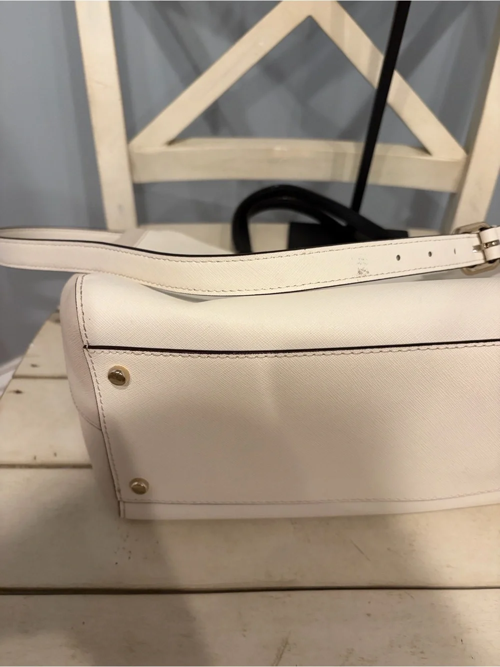 kate spade Cream and Black Leather Tote with Gold Hardware